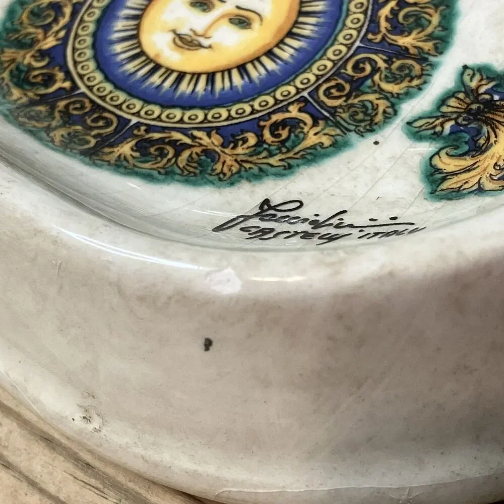 VTG FACCIOLINI CASTELLI POTTERY ITALY RENAISSANCE STYLE SUN MEDALLION ASHTRAY